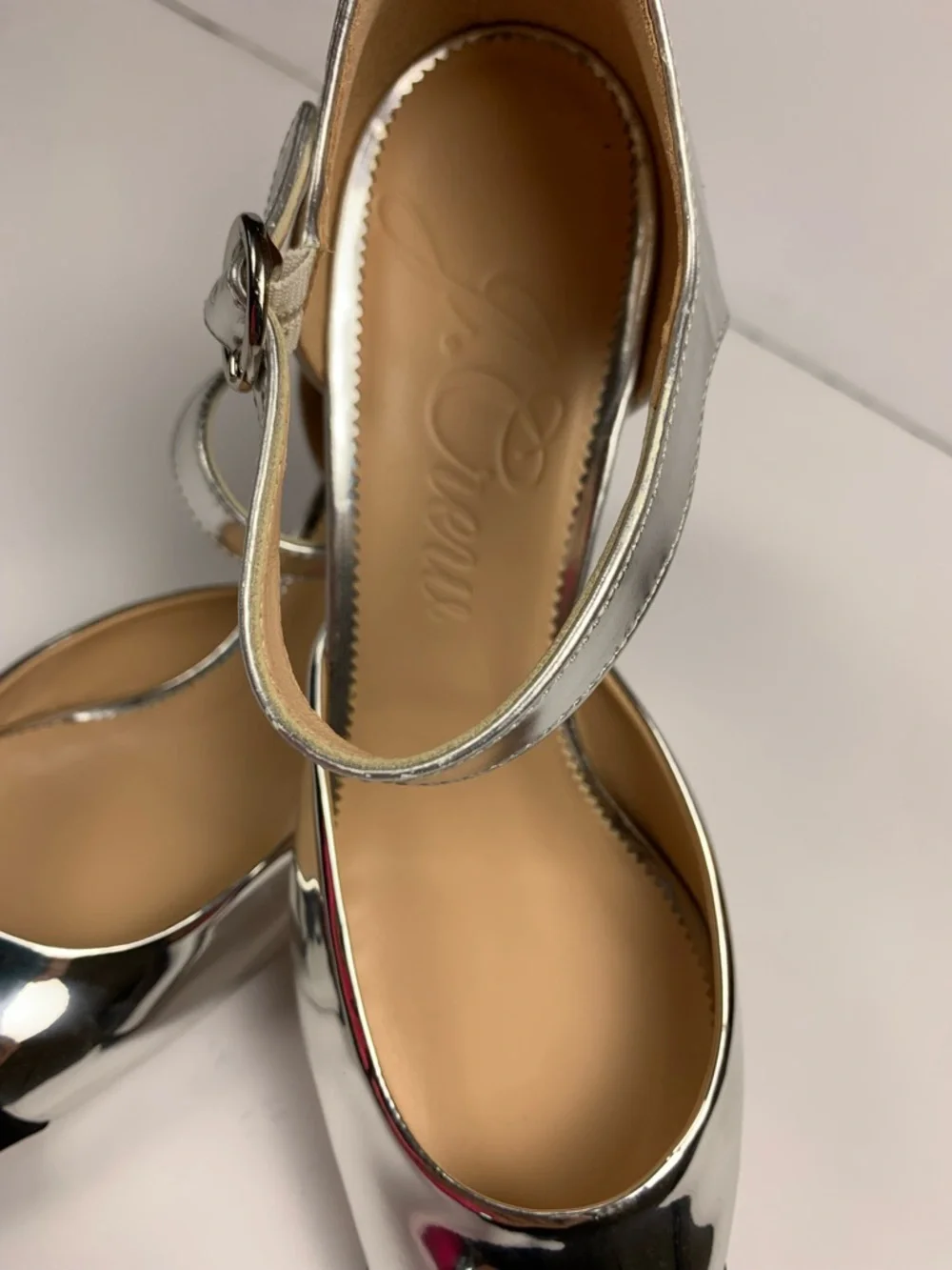 J.Crew Maisie Silver Leather Mary Jane Block Heels Black Cap Toe 9.5